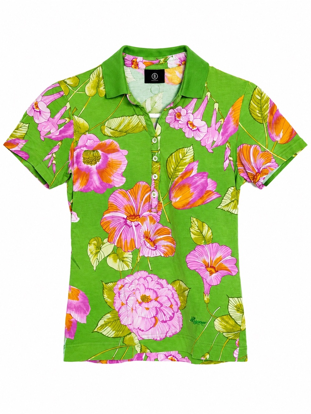 Bogner Short Sleeve Polo Top - Green, Pink & Orange Floral Women’s XS/S